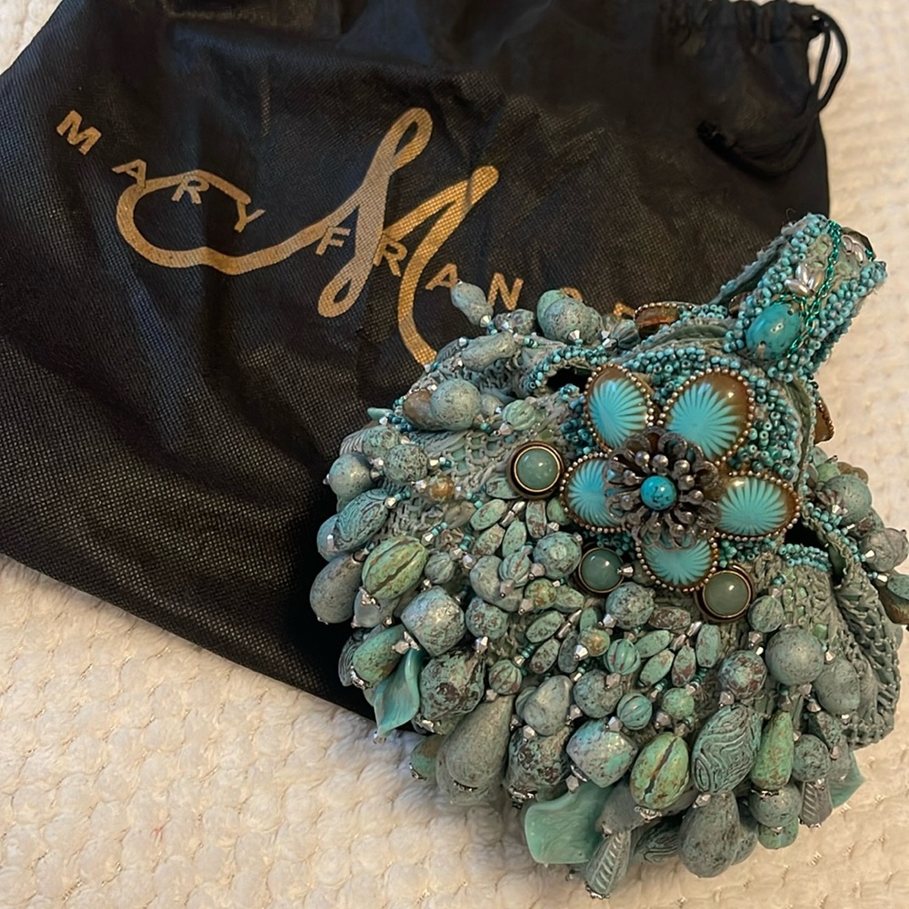 Authentic Mary Frances Turquoise Beaded Wristlet